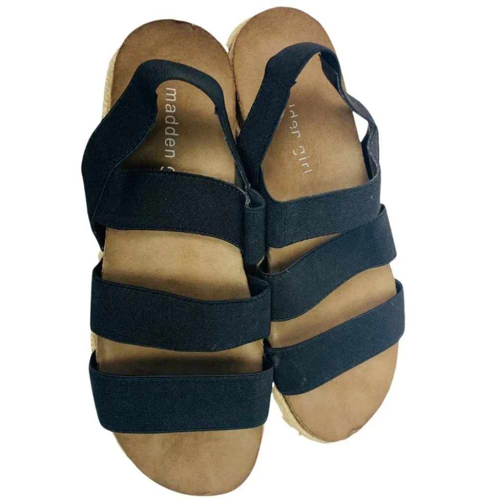 Madden Girl Black Elastic Strap Espadrille Wedge Sandals Sz 7